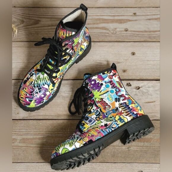 Ladies printed lace-up boots sz 8 - Picture 6 of 7